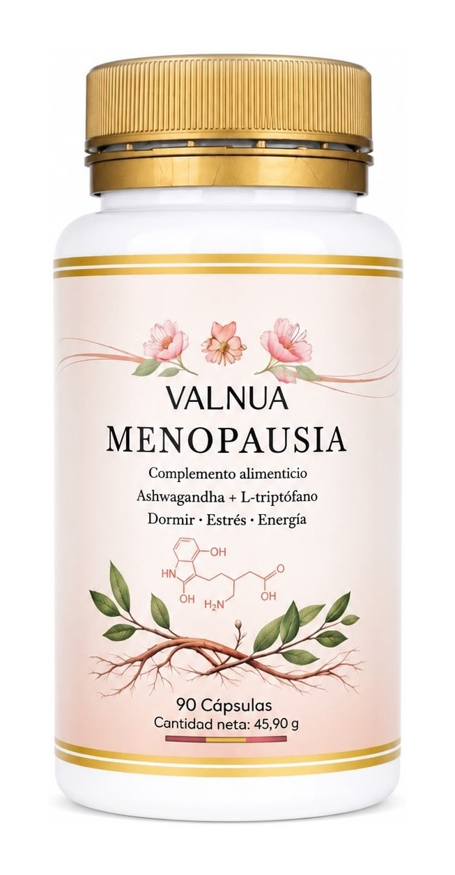 Bote de VALNUA Menopausia, complemento alimenticio con Ashwagandha y L-triptófano, 90 cápsulas